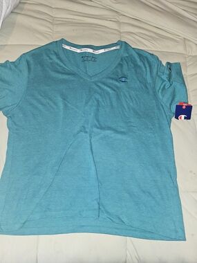 Champion Women’s Short Sleeve V-Neck Tee in Teal Blue